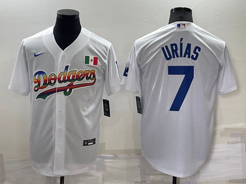 Men Los Angeles Dodgers 7 Urias White rainbow Nike 2022 MLB Jerseys